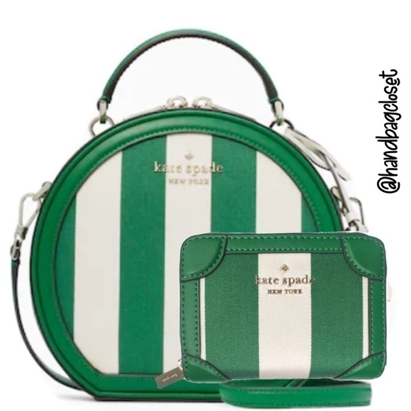 Kate Spade Traveler Canteen Crossbody Bag Green Even Stripe Jacquard K6119 KS141 - Picture 1 of 16
